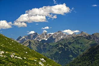 View from Pass Col de Jaman towards the Bernese Alps