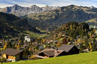 Townscape with Gstaad Palace Hotel in autumn