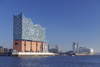 View across the Elbe of HafenCity with Elbphilharmonie