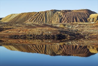 Mineral-rich ground and rocks with rainwater pool at Rio Tinto mines