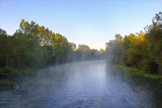 Isar with wafts of mist at sunrise