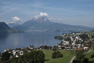View of the village of Weggis on Lake Lucerne