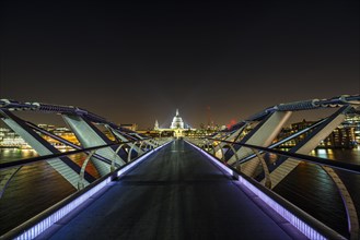 Illuminated Millennium Bridge and St. Paul's Cathedral