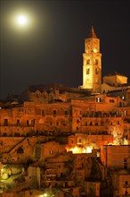 Medieval old town with cathedral at full moon