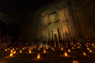 Candles in front of the Pharaoh's treasure house at night