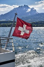 Swiss flag at railing