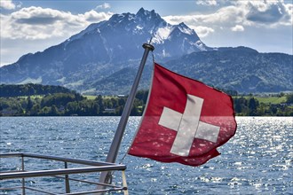 Swiss flag at railing