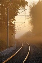 Railway tracks in the fog