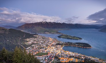 View of Lake Wakatipu and Queenstown at dawn