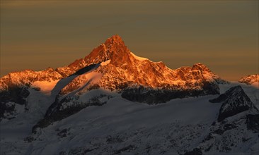 Zinalrothorn with snow at dawn