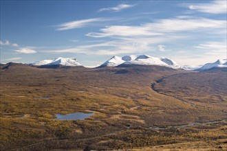 View from the top of the mountain Nuolja over the autumnal Abisko National Park