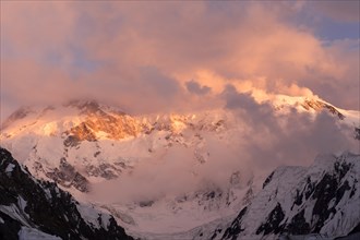 Khan Tengri Glacier viewed at sunset from the Base Camp
