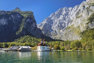 St. Bartholoma at Lake Konigssee in front of Watzmannmassiv