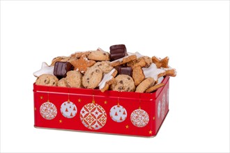 Christmas cookies in a red tin