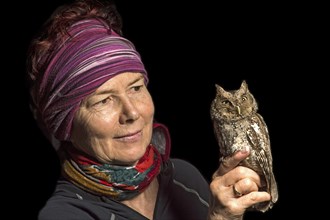 Ornithologist with Peru Screech Owl