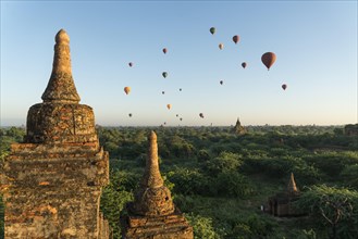 Hot air balloons over temples and pagodas