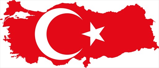 Map of Turkey with the colors of the Turkish flag