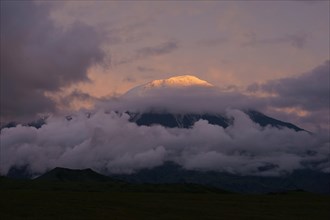 Tolbachik Volcano covered in clouds