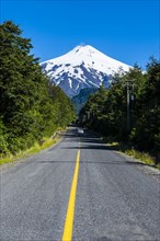 Road leading to the snowcapped volcano Villarrica