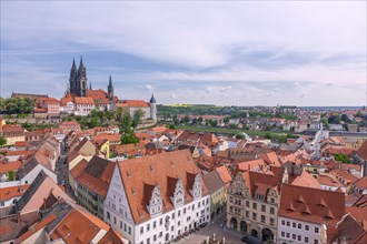 View from the tower of the Frauenkirche on the market with town hall