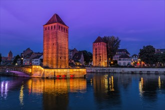 Ponts couverts over ILL Canal at sunset