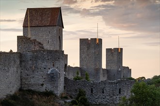 Medieval city wall with defensive towers