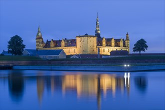 Kronborg Castle and fortress at night in Elsinore