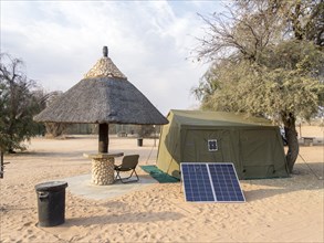 Safari tent and photovoltaic system at Twee Rivieren Camp