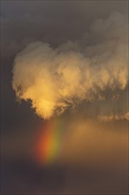 Evening thunderstorm with Cumulonimbus cloud and rainbow above a sand dune