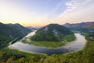 River bend of the river Rijeka Crnojevica at sunrise