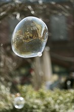 Housing reflected in a soap bubble