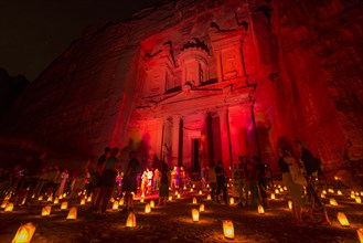 Candles in front of the Pharaoh's treasure house at night