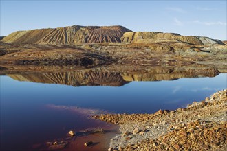 Mineral-rich ground and rocks with rainwater pool at Rio Tinto mines