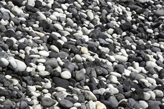 Round cut lava stones on the beach