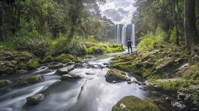 Hiker facing Whangarei Waterfall