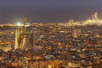 Skyline with Sagrada Familia at night