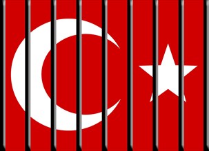 Turkish national flag behind bars