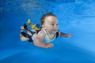 Little boy swims underwater