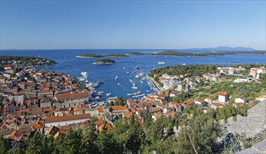 View from fortress Spanjola on harbor and city Hvar