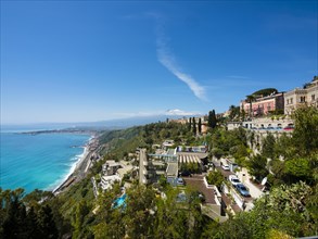 View on the coast of Taormina and Mount Etna