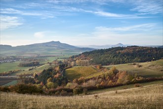 Hilly landscape with Hohenstoffeln and Hohenhewen in autumn