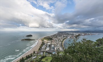 Panoramic view of Mount Maunganui and Tauranga Harbour