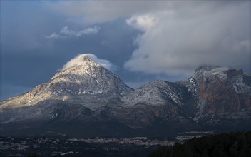 Puig Campana mountain in winter with snow