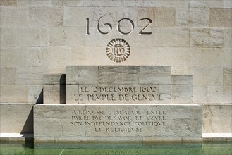 Memorial stone and inscription for the successful defense of Geneva 1602