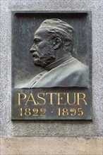 Memorial plaque with the relief of Luis Pasteur