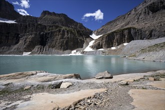 The Garden Wall in front of Upper Grinnell Lake and rests of Grinnell Glacier