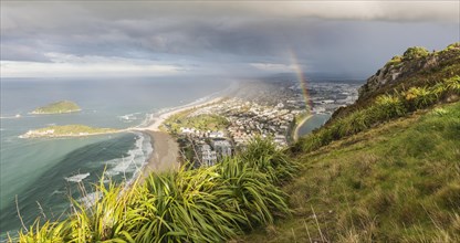 Panoramic view of Mount Maunganui and Tauranga Harbour