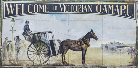 Old sign with horse carriage