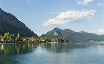 View across Lake Walchen and village of Walchensee