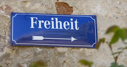 Sign with street name Freiheit Meissen district